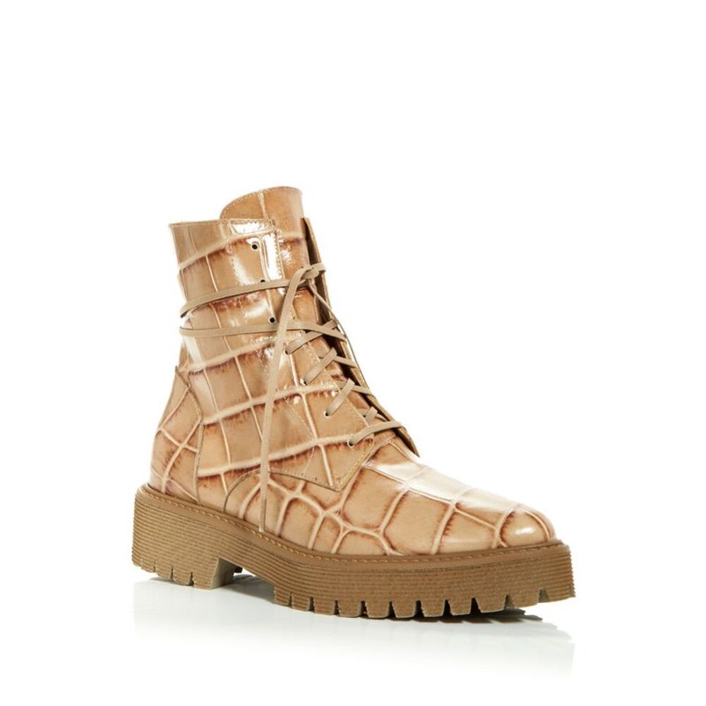 FREDA SALVADOR Womens Beige Croc 1" Platforms Emi Almond Combat Boots 6.5